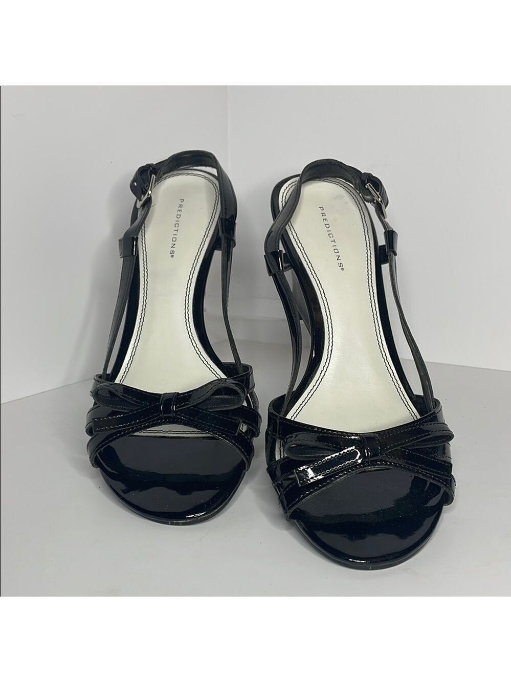 Predictions Black Glossy Slingback Heels 9W EUC